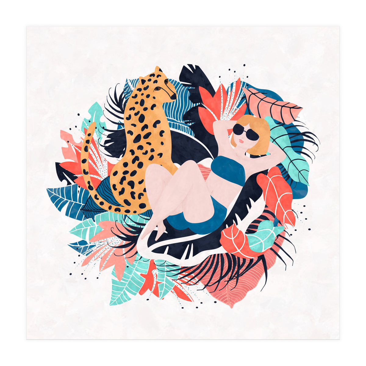 Yellow Hair Tropical Girl With Cheetah (Print Only)