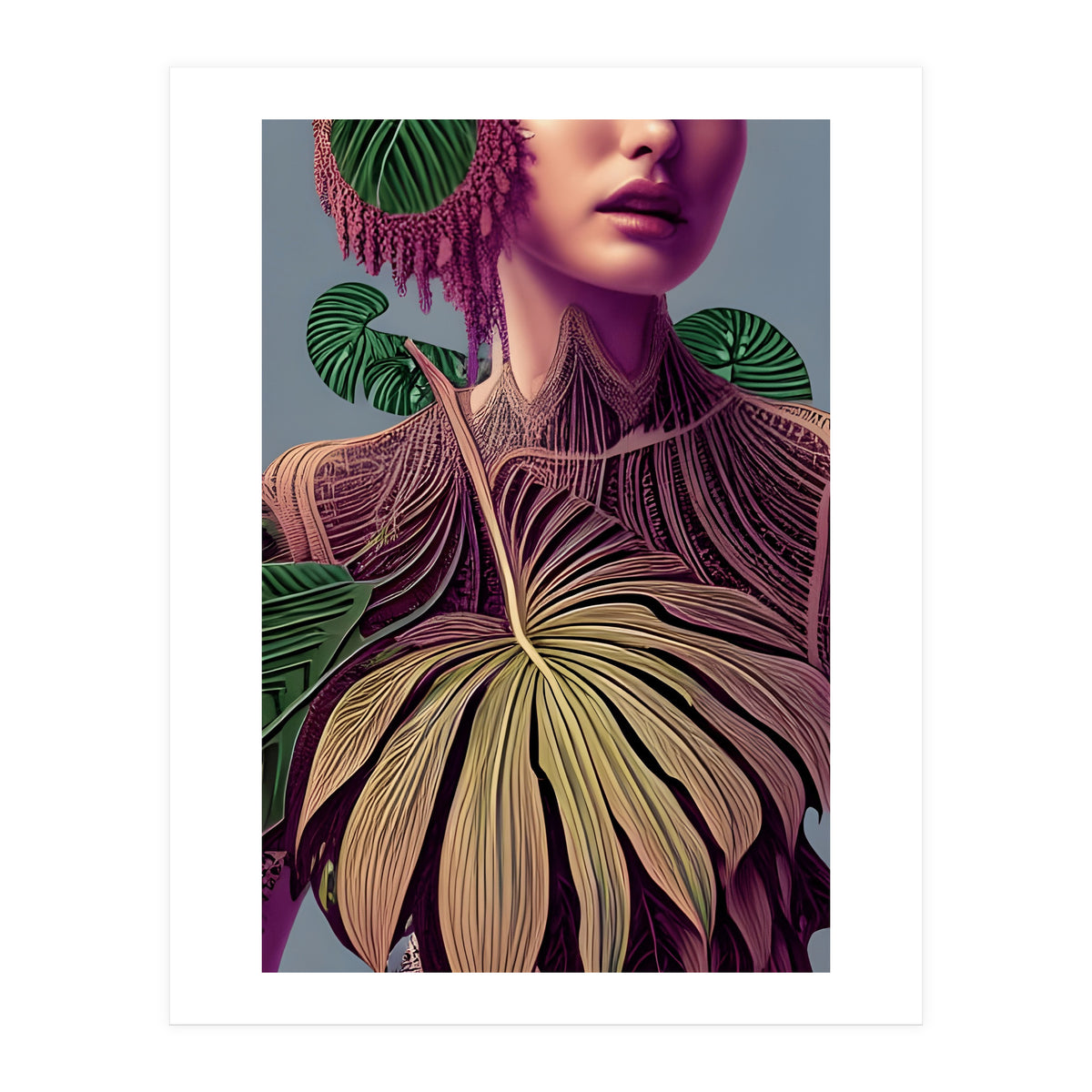 Woman in Monstera Deliciosa Leaves (Print Only)