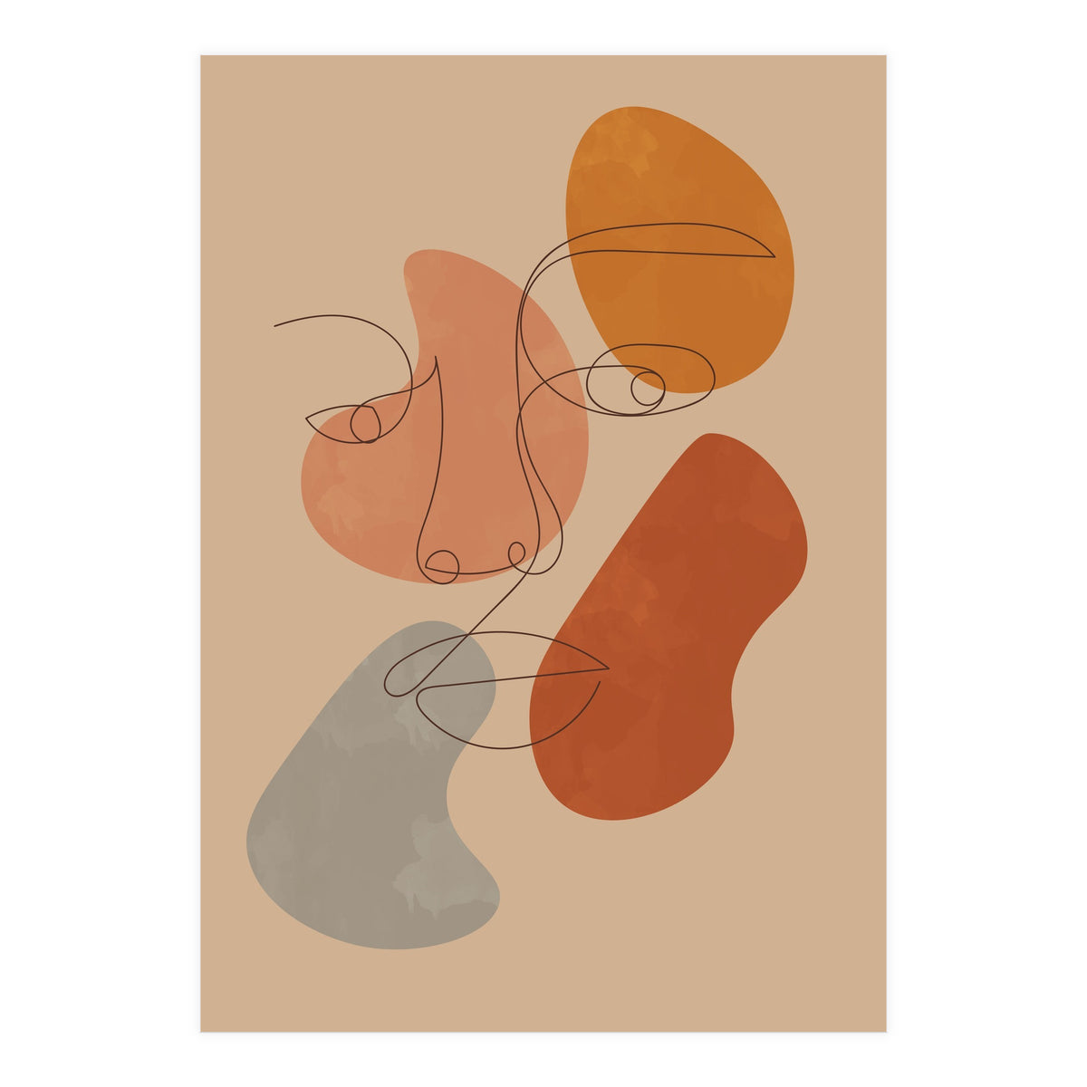 Feminine Line Art Boho Woman Face (Print Only)