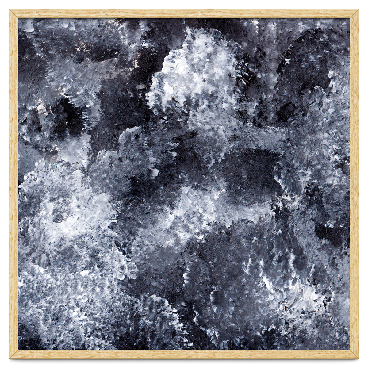 Modern Black White Acrylic Paint Brushstroke Ocean Waves