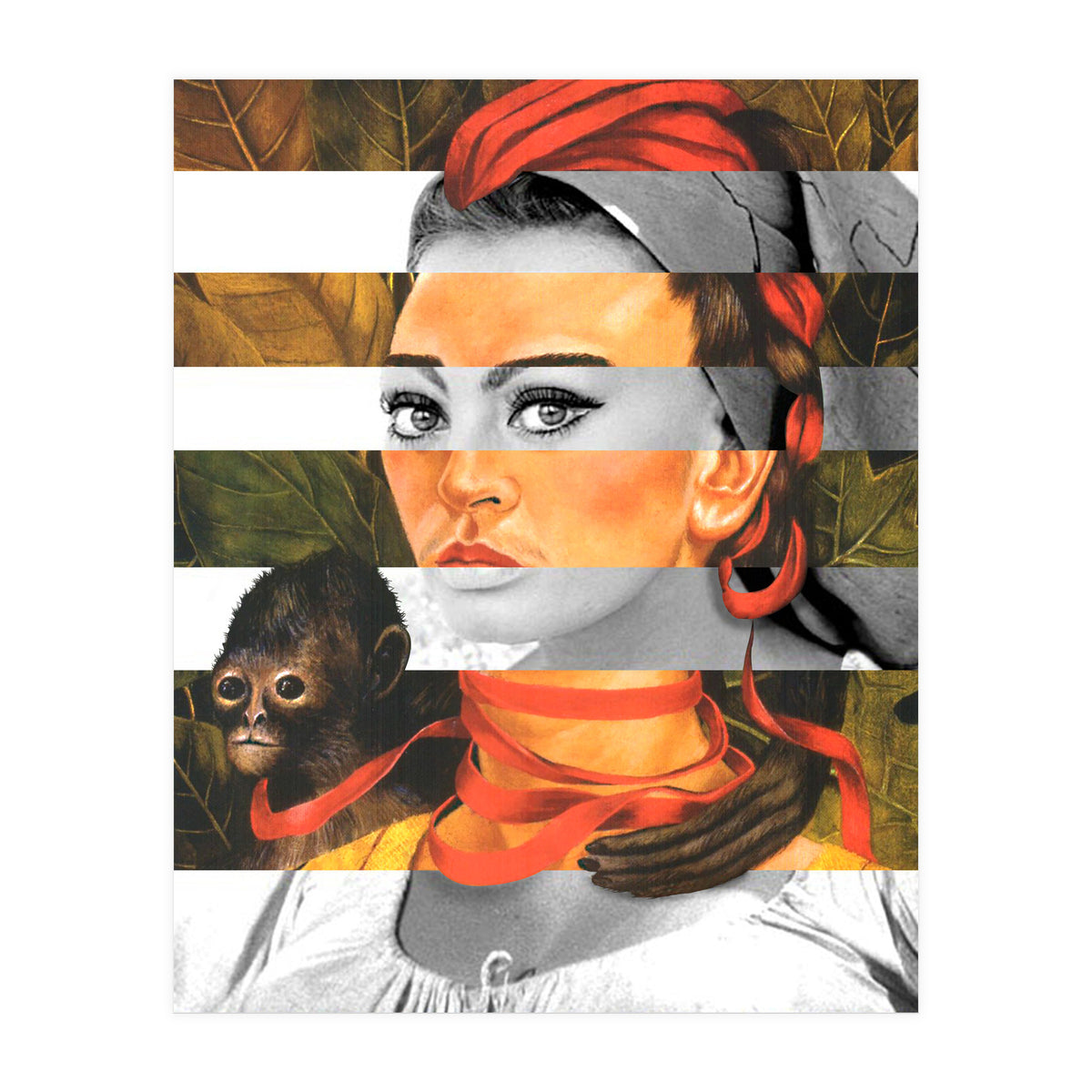 Frida Kahlo's Self Portrait with Monkey & Sophia Loren (Print Only)