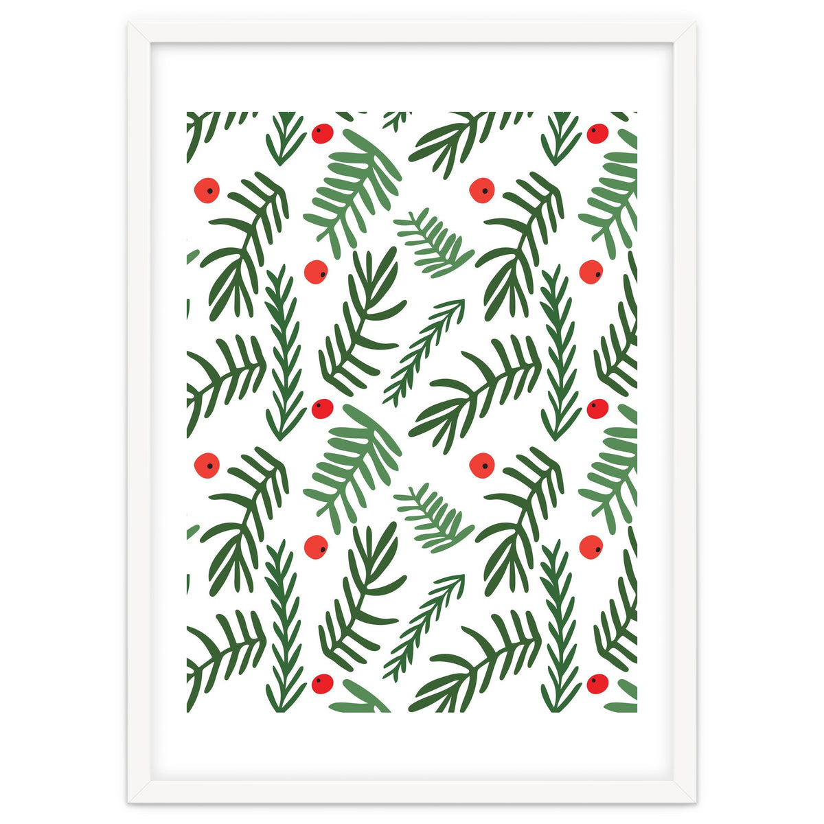 Pine Tree Branches With Christmas Berries Pattern