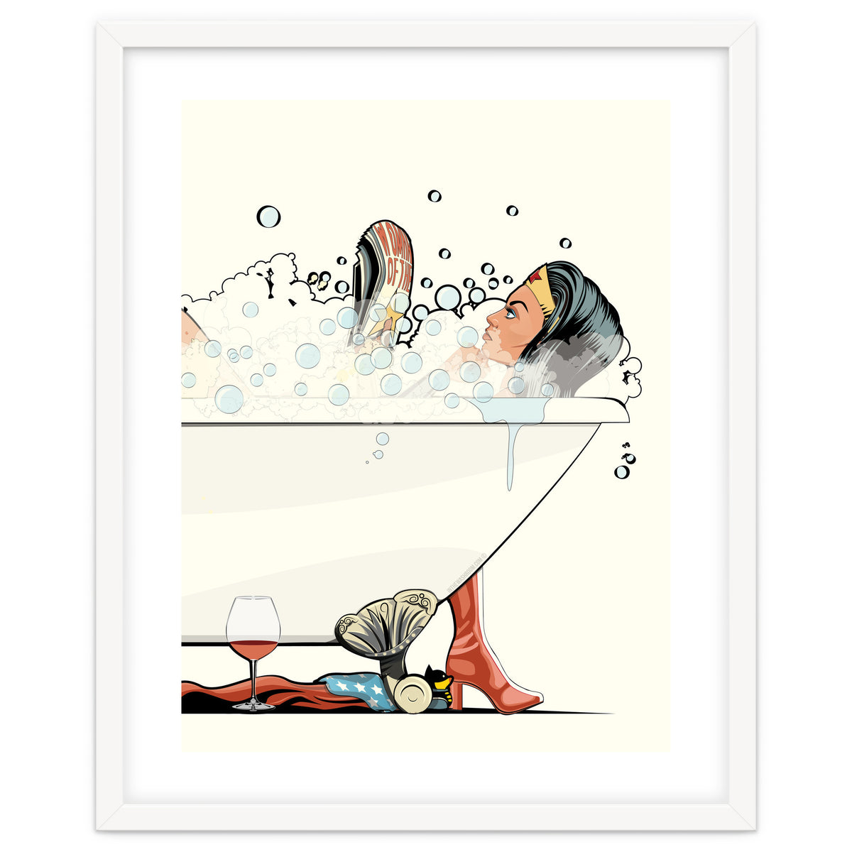 Wonder Woman in the Bath, funny Bathroom Humour