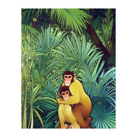 Monkey Love, Tropical Jungle Botanical Nature, Plants Forest Bohemian Animals, Wildlife Eclectic Vintage (Print Only)