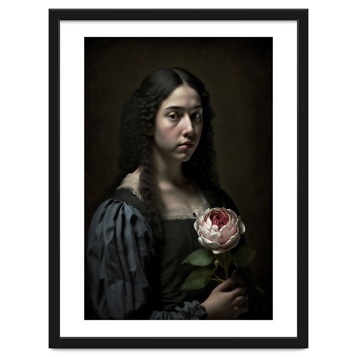 Sad Young Woman Moody Vintage Dark Painting