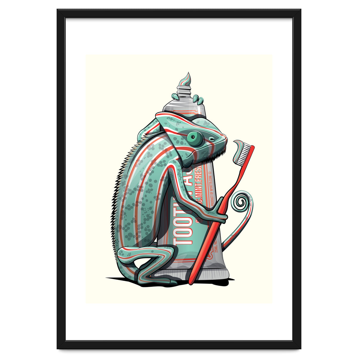 Chameleon Brushing Teeth, Funny Bathroom Humour