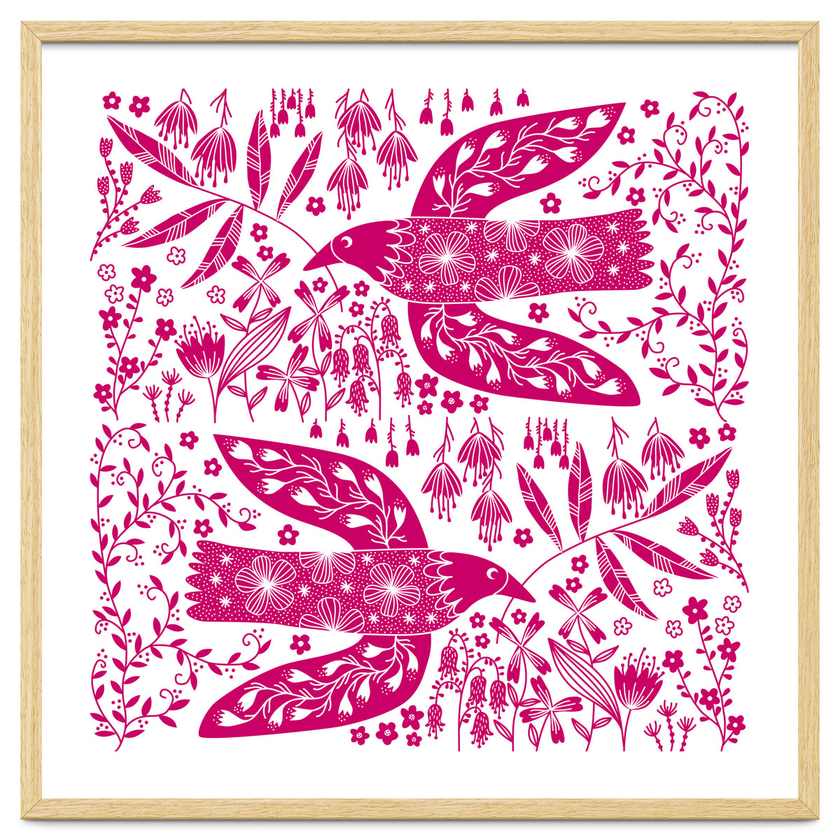 Doves And Flowers Magenta Pink