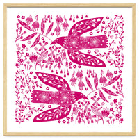 Doves And Flowers Magenta Pink