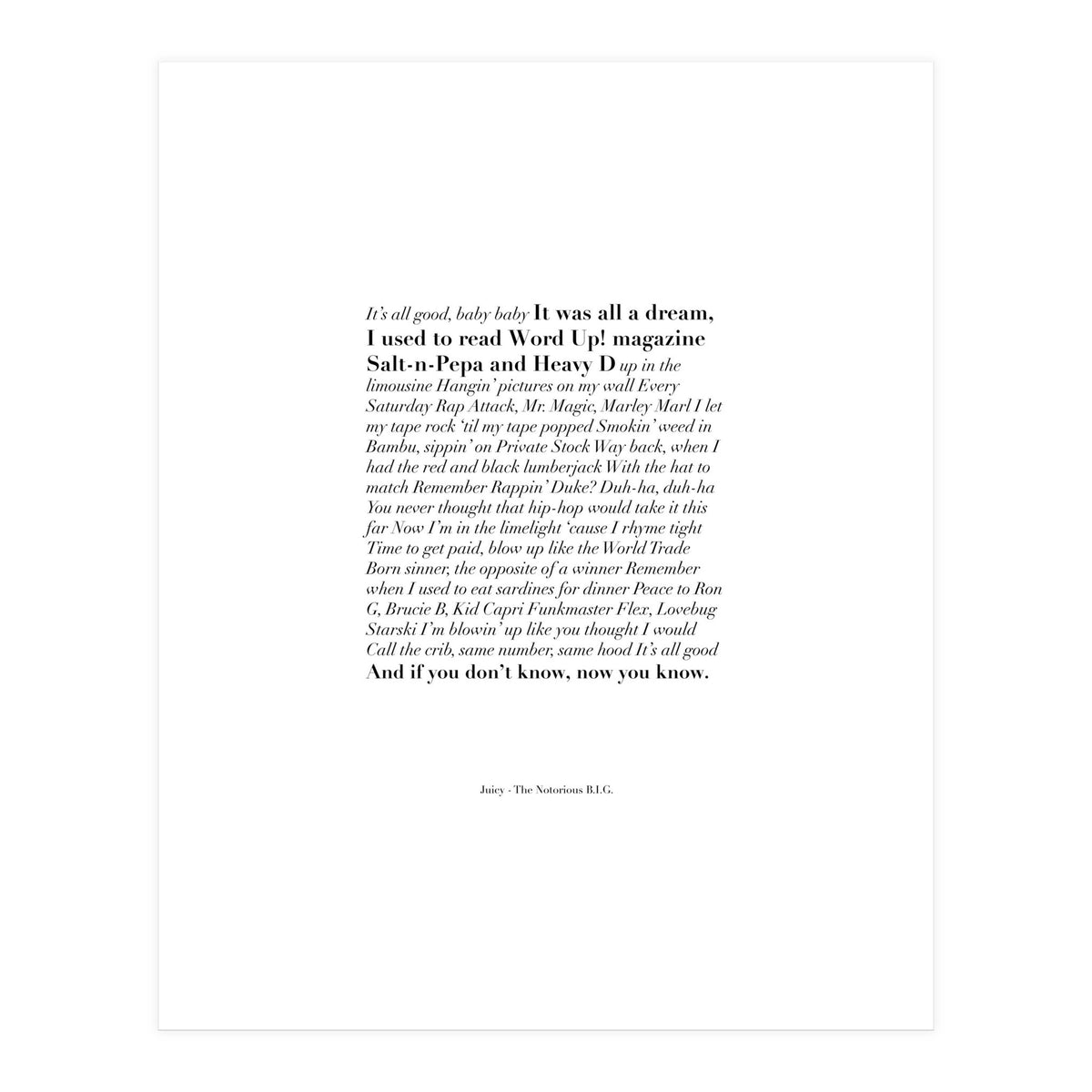 Biggie Juicy Lyrics (Print Only)