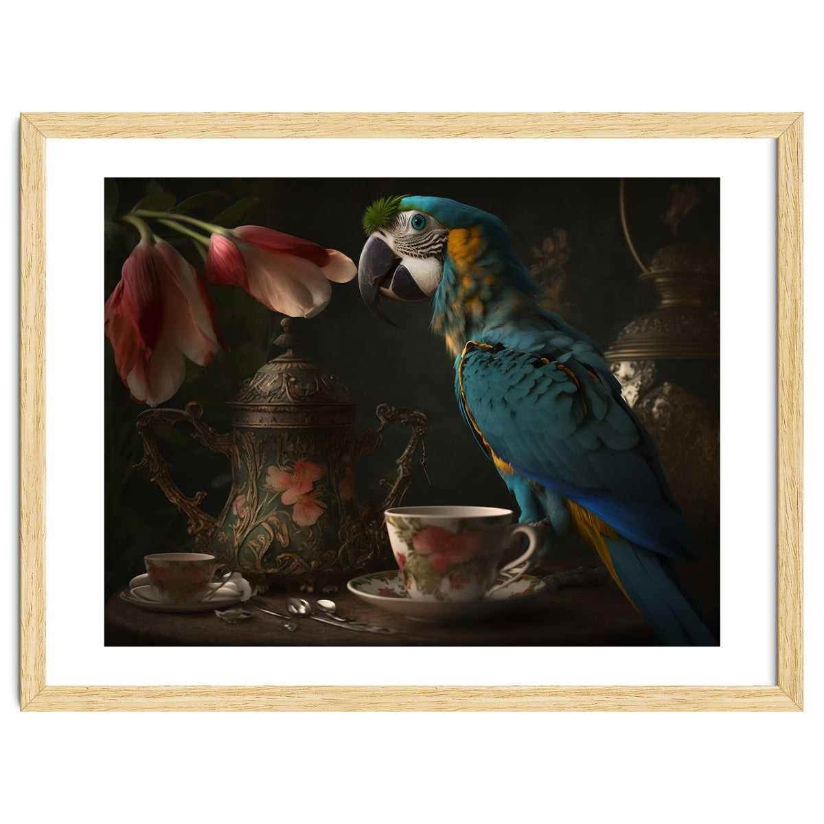 Parrot with a Tea Cup and Teapot