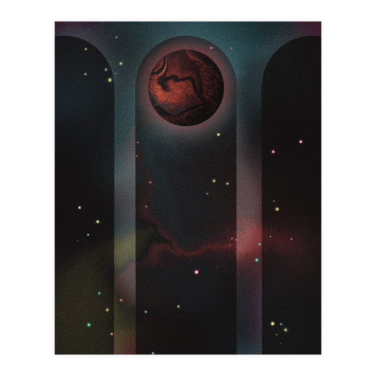 Space Temple with red planet (Print Only)