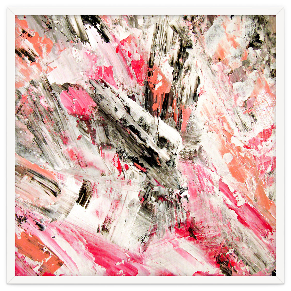 Candy Modern Pink Salmon Black Grey Acrylic Brushstrokes