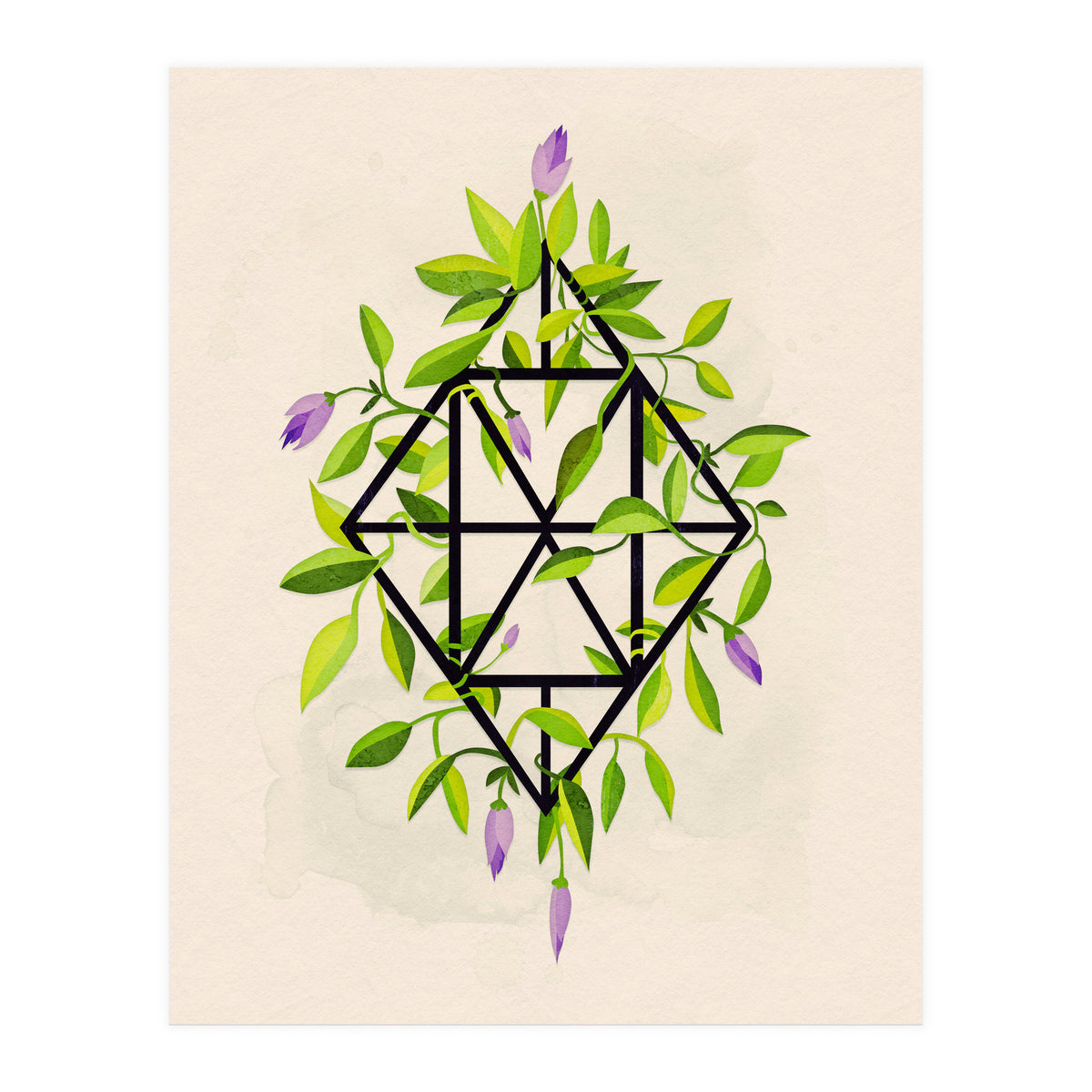 Geometric frame with leaves and flowers (Print Only)