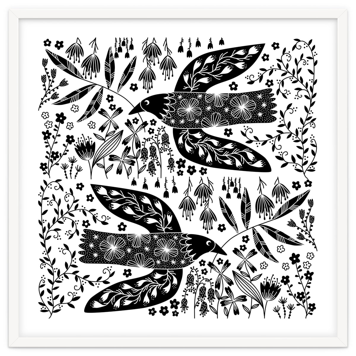 Doves And Flowers Black & White