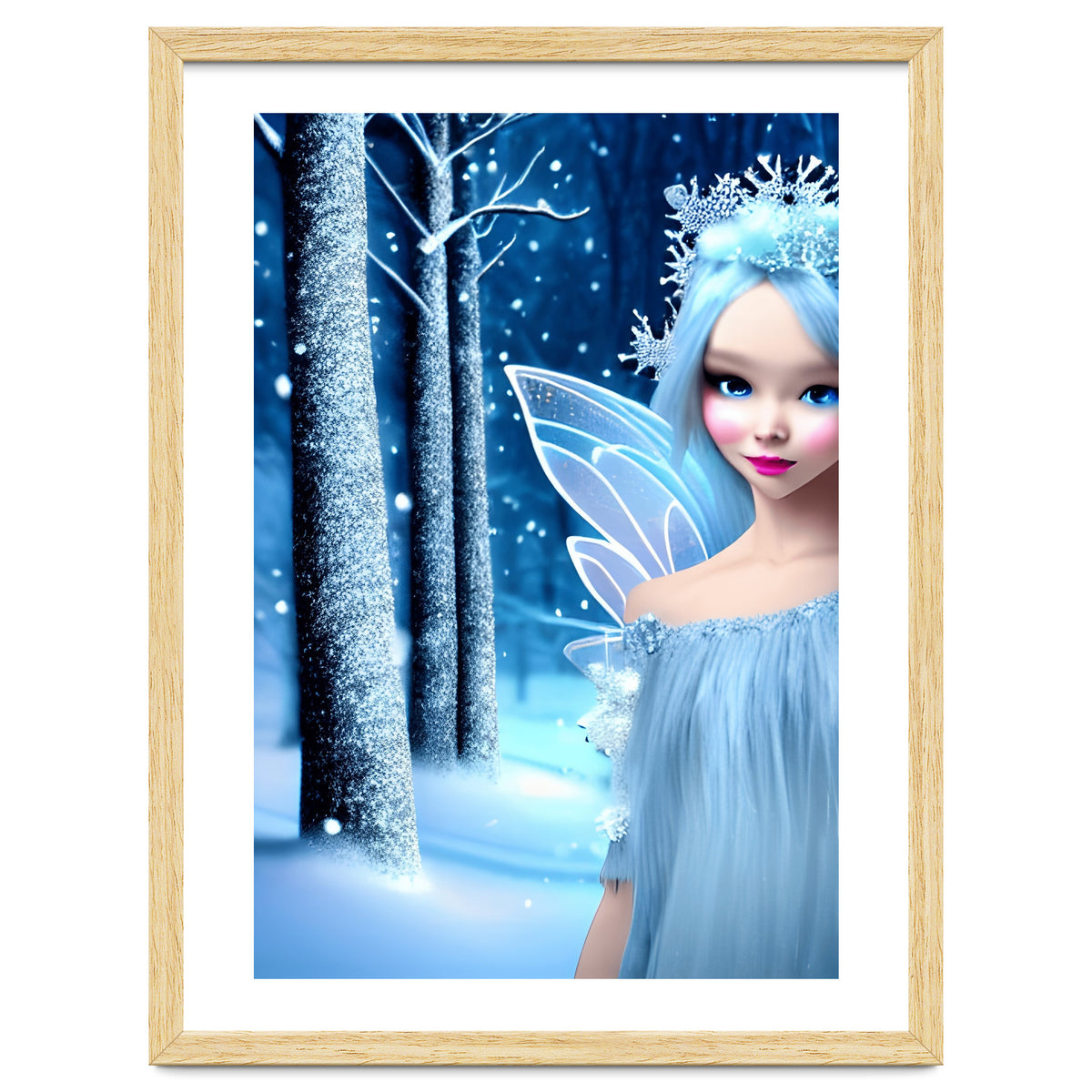 Cute 3d light blue Winter Fairy in the Forest