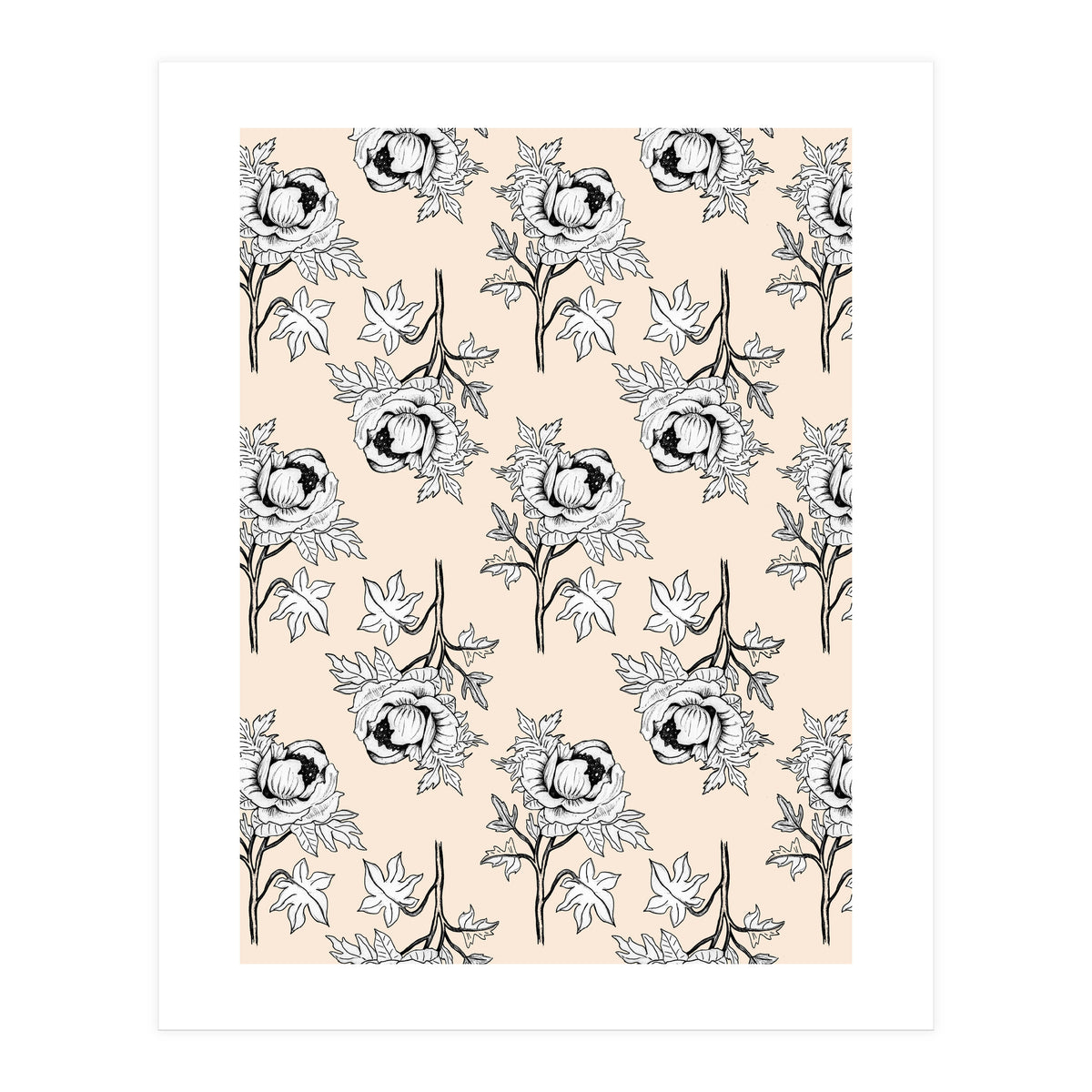 Drawing pattern of roses to pencil on beige (Print Only)
