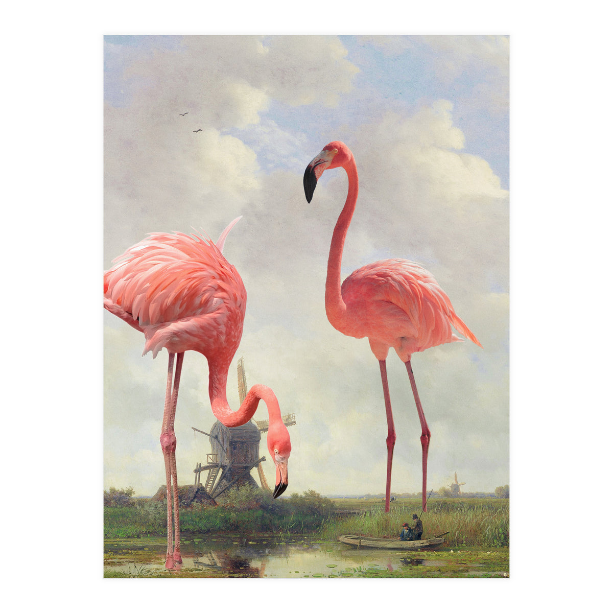 Fishing With Flamingos (Print Only)