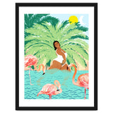 Tropical Summer Water Yoga with Palm & Flamingos | Woman of Color Black Woman Body Positivity thumbnail