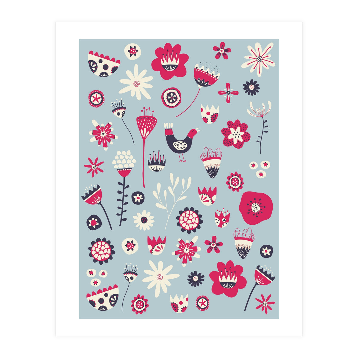 Spring Folk Floral Blue (Print Only)