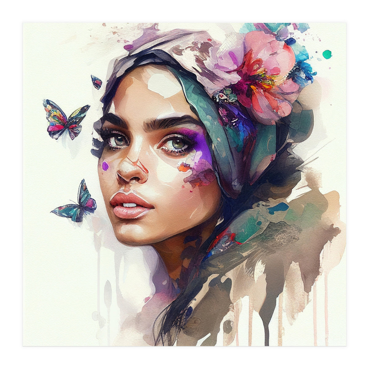 Watercolor Floral Arabian Woman #8 (Print Only)