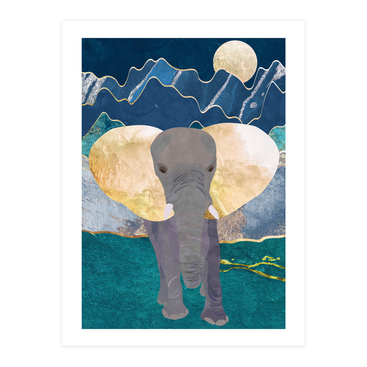 Elephant by the moonlit mountains (Print Only)