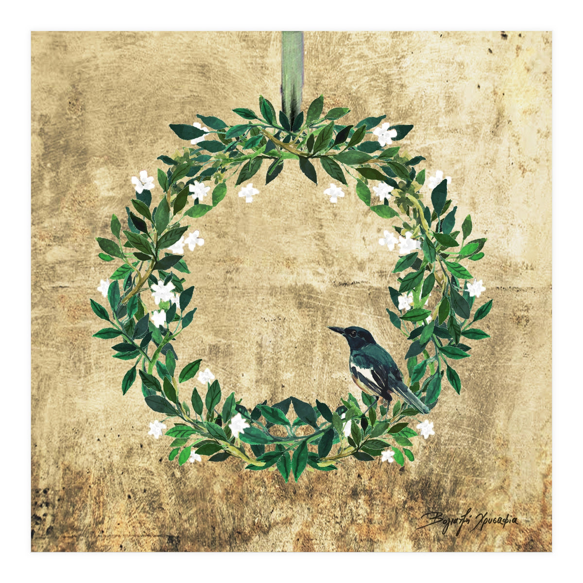 Wreath #White Flowers & Bird #Royal collection (Print Only)