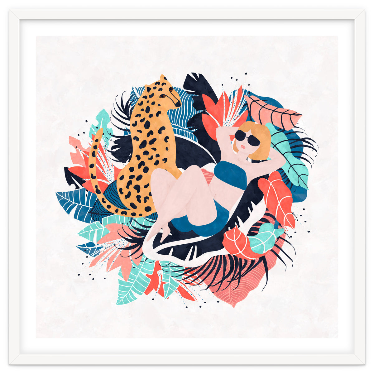 Yellow Hair Tropical Girl With Cheetah