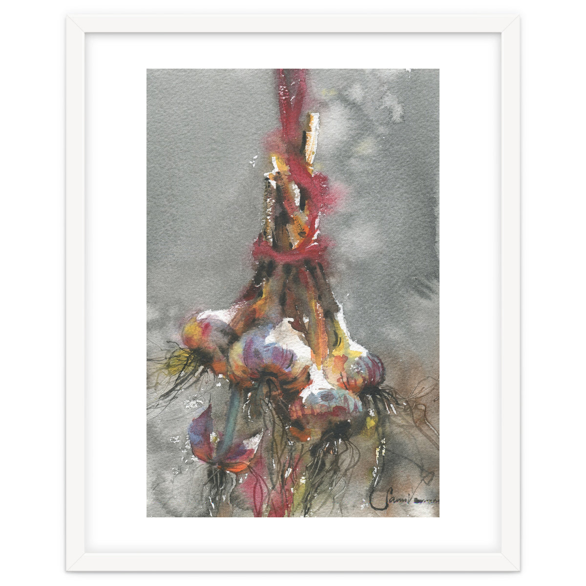 Garlic still life watercolor painting