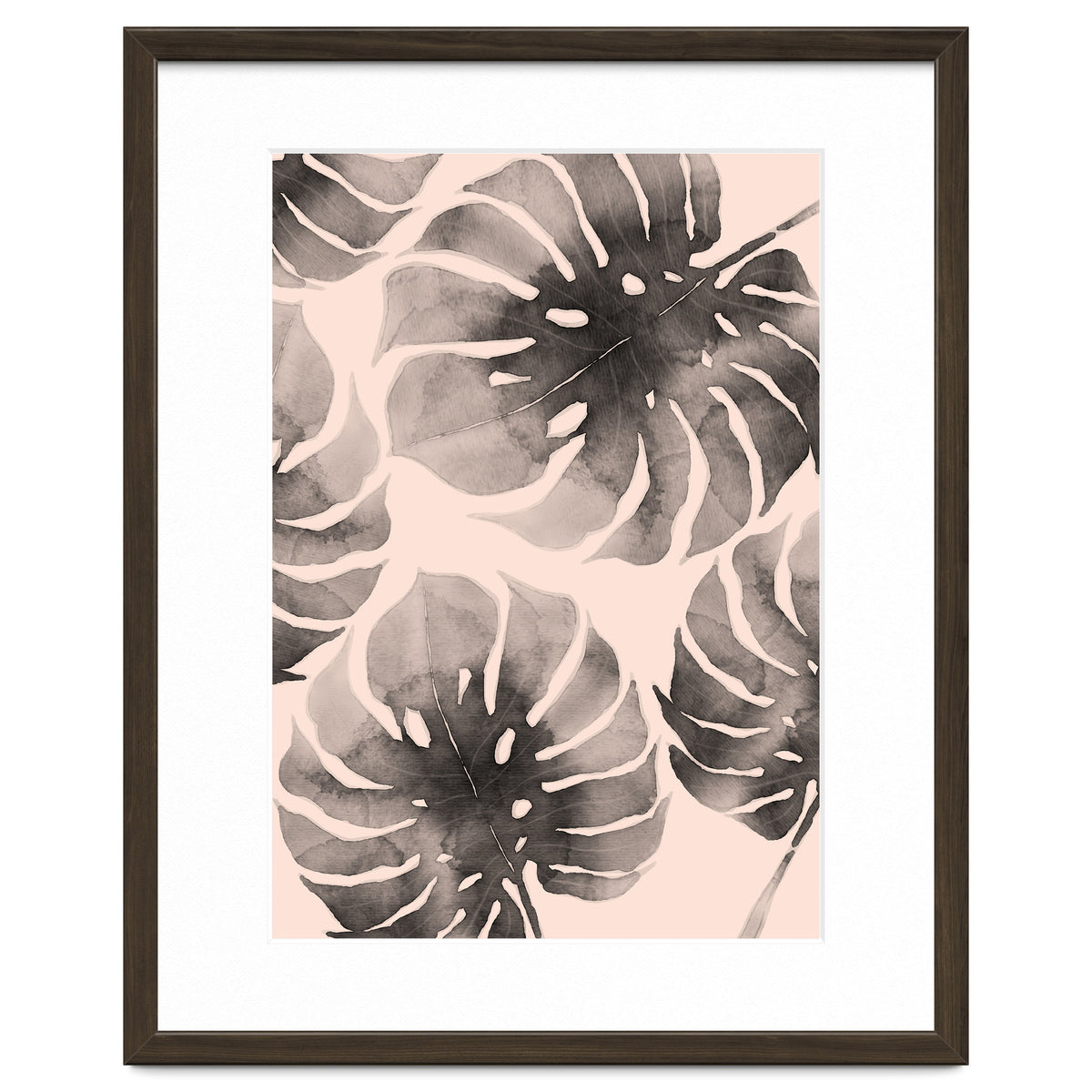 Monstera pink and gray watercolor