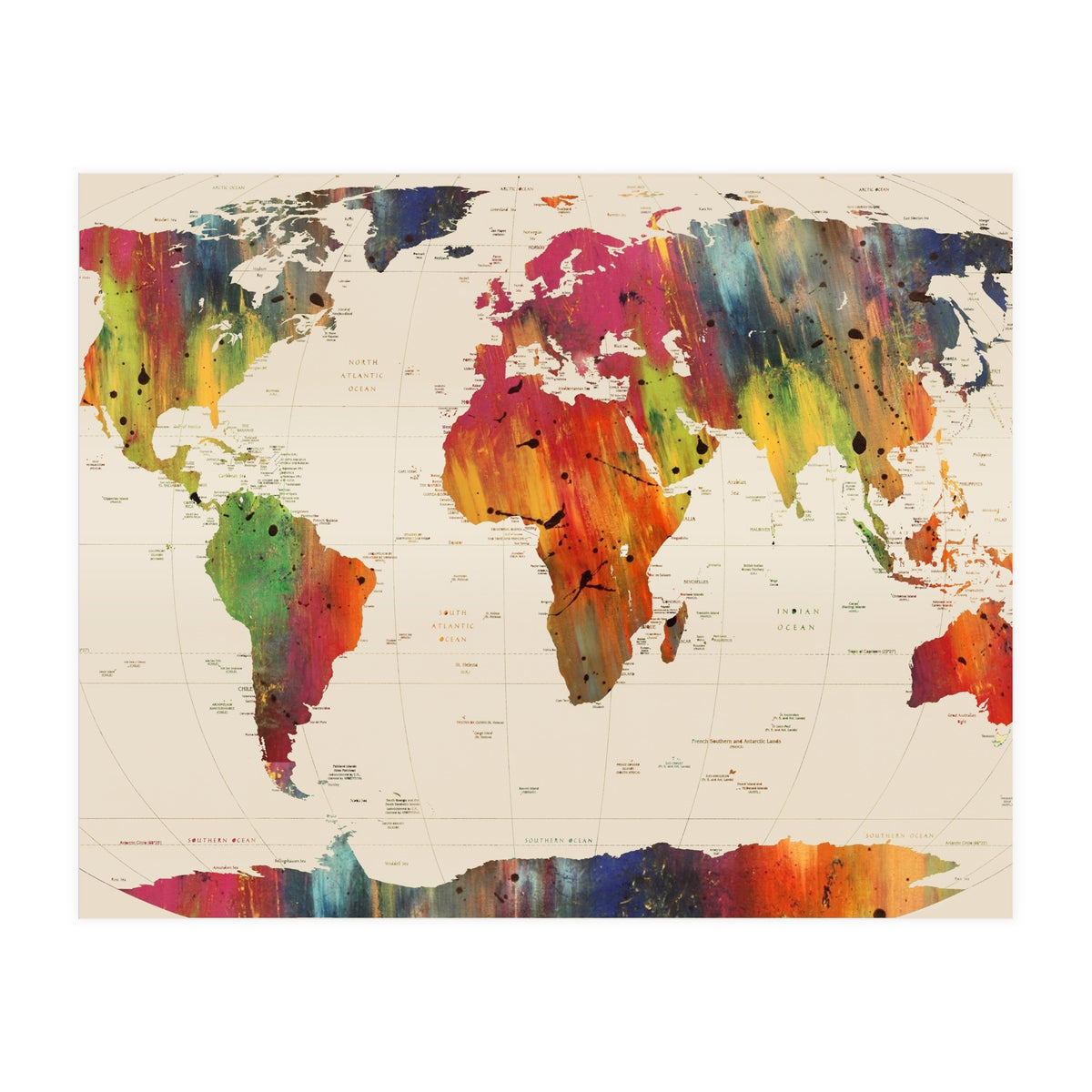 ALLOVER THE WORLD-Painted map (Print Only)