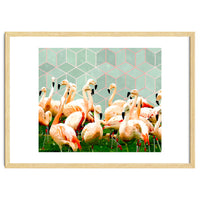 Flamingle Abstract Digital, Flamingo Wildlife Painting, Birds Geometric Collage