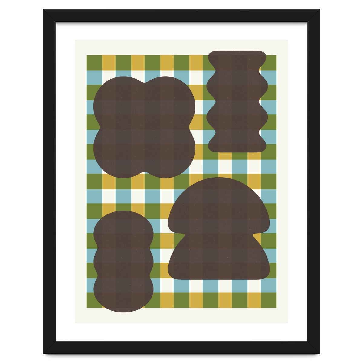 Funky Organic Shapes on a Plaid Background