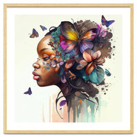 Watercolor Butterfly African Woman #8