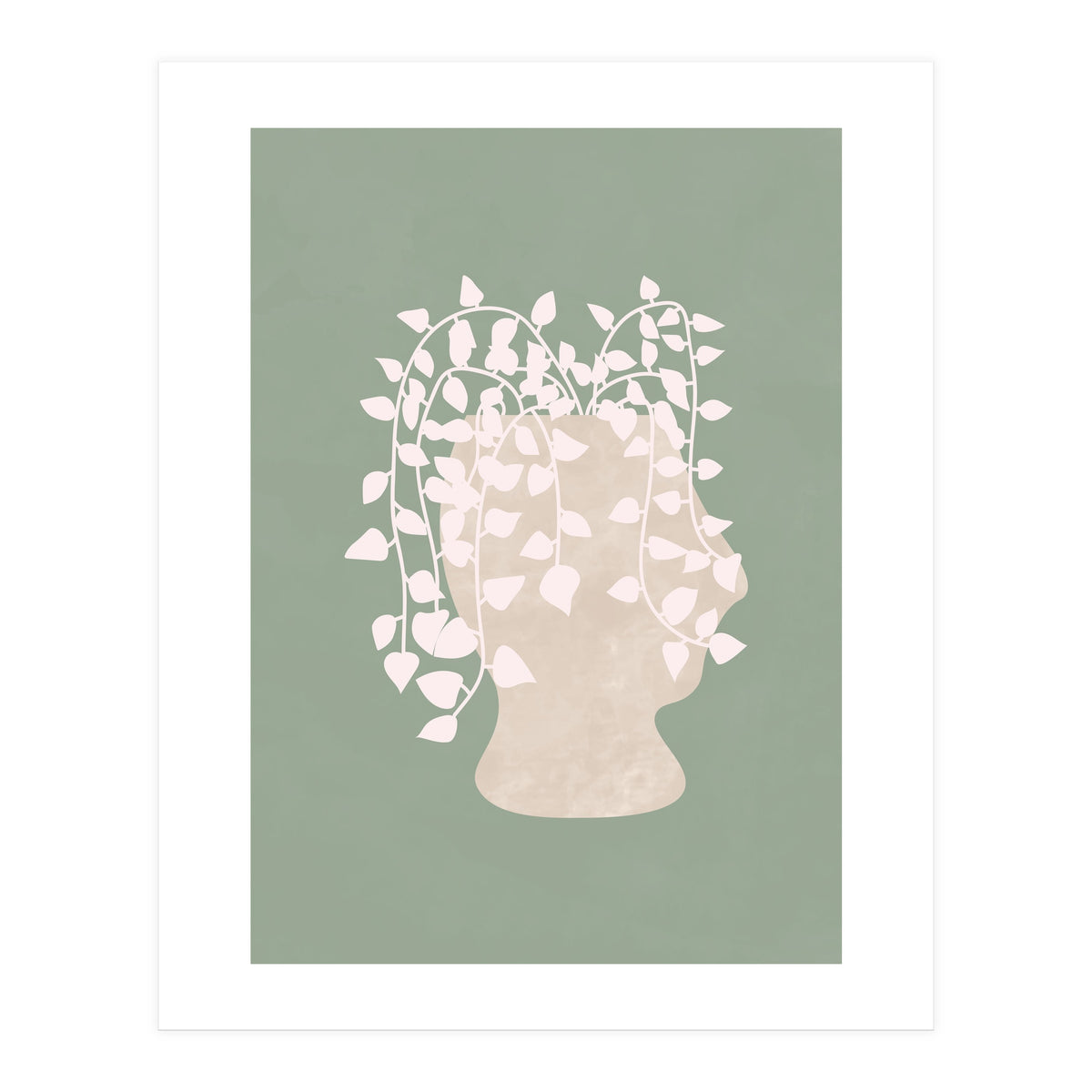 Abstract Potted Figure Sage Green (Print Only)