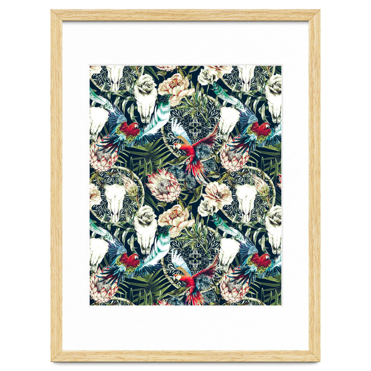 Dark pattern boho skull tropical