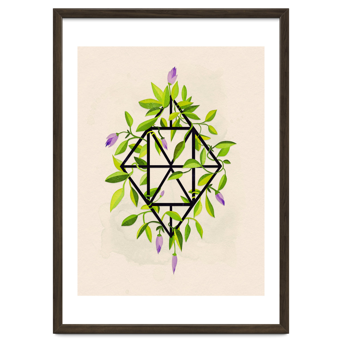 Geometric frame with leaves and flowers