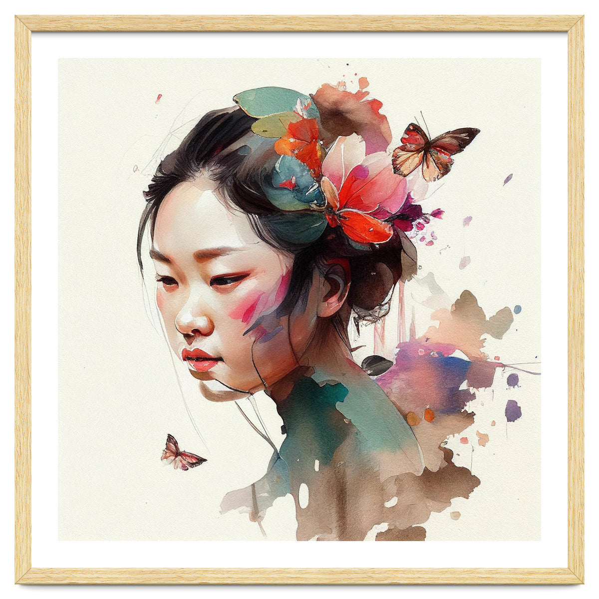 Watercolor Floral Asian Woman #4