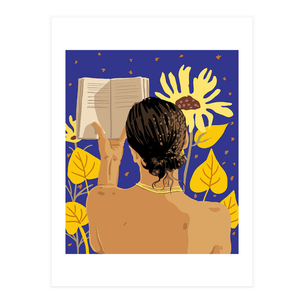 You're never alone when lost in the magic of a book, Bohemian Reader Botanical, Nude Plant Lady (Print Only)