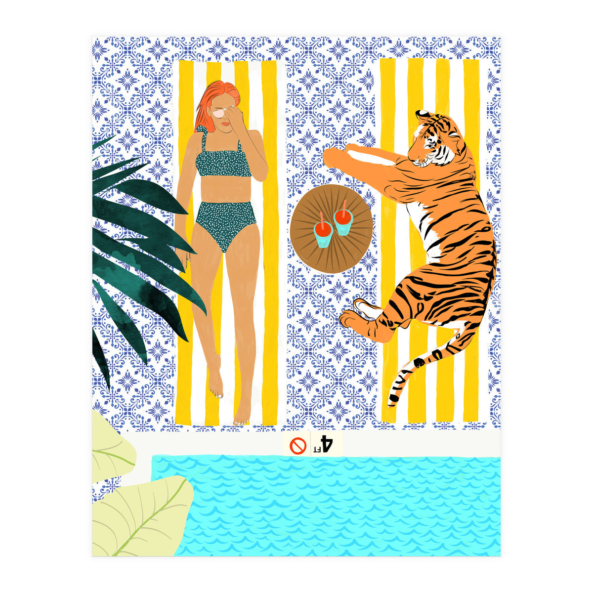 How To Vacay With Your Tiger, Human Animal Connection Illustration, Tropical Travel Morocco Painting (Print Only)