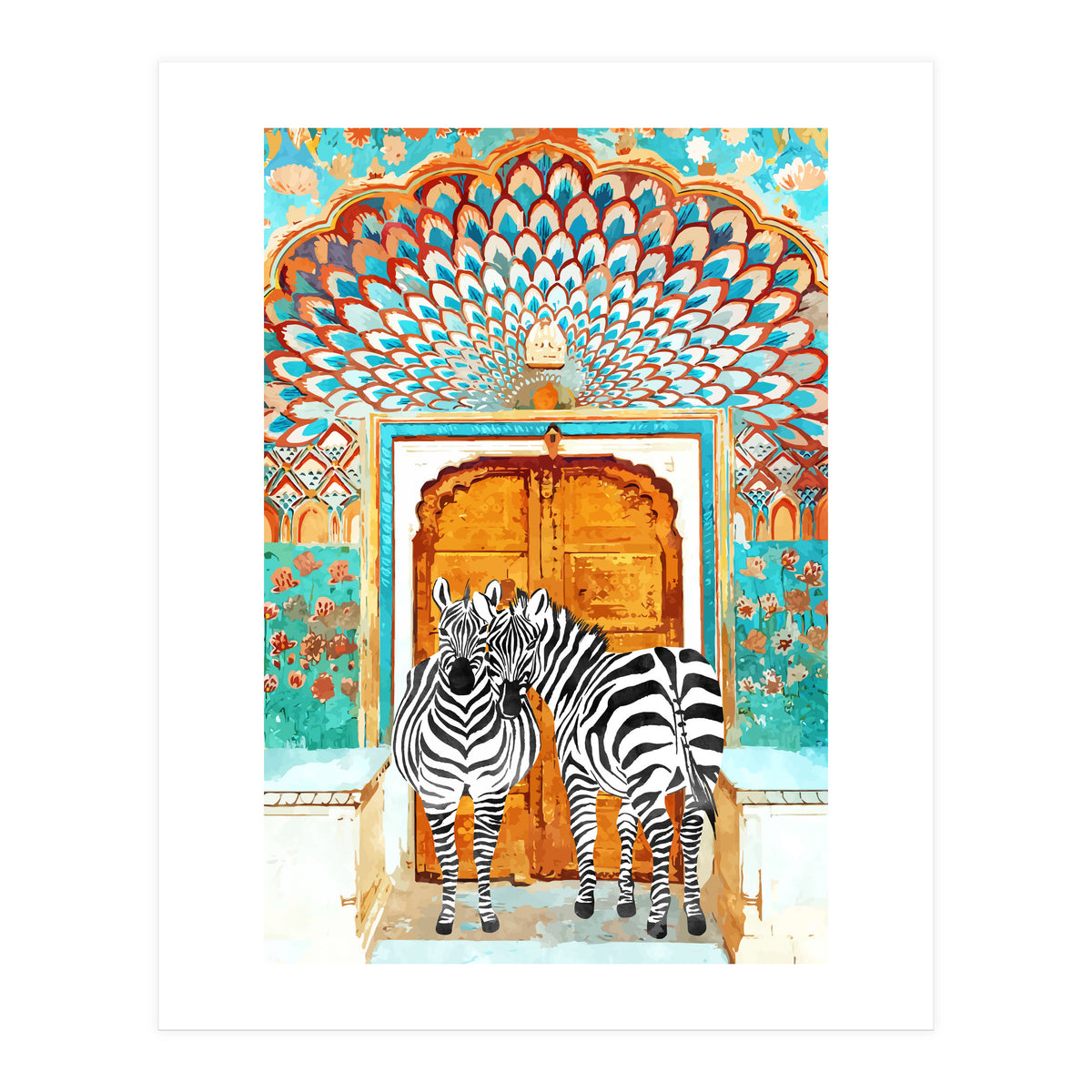 Take Your Stripes Wherever You Go Painting, Zebra Wildlife Architecture, Indian Palace Door Painting  (Print Only)