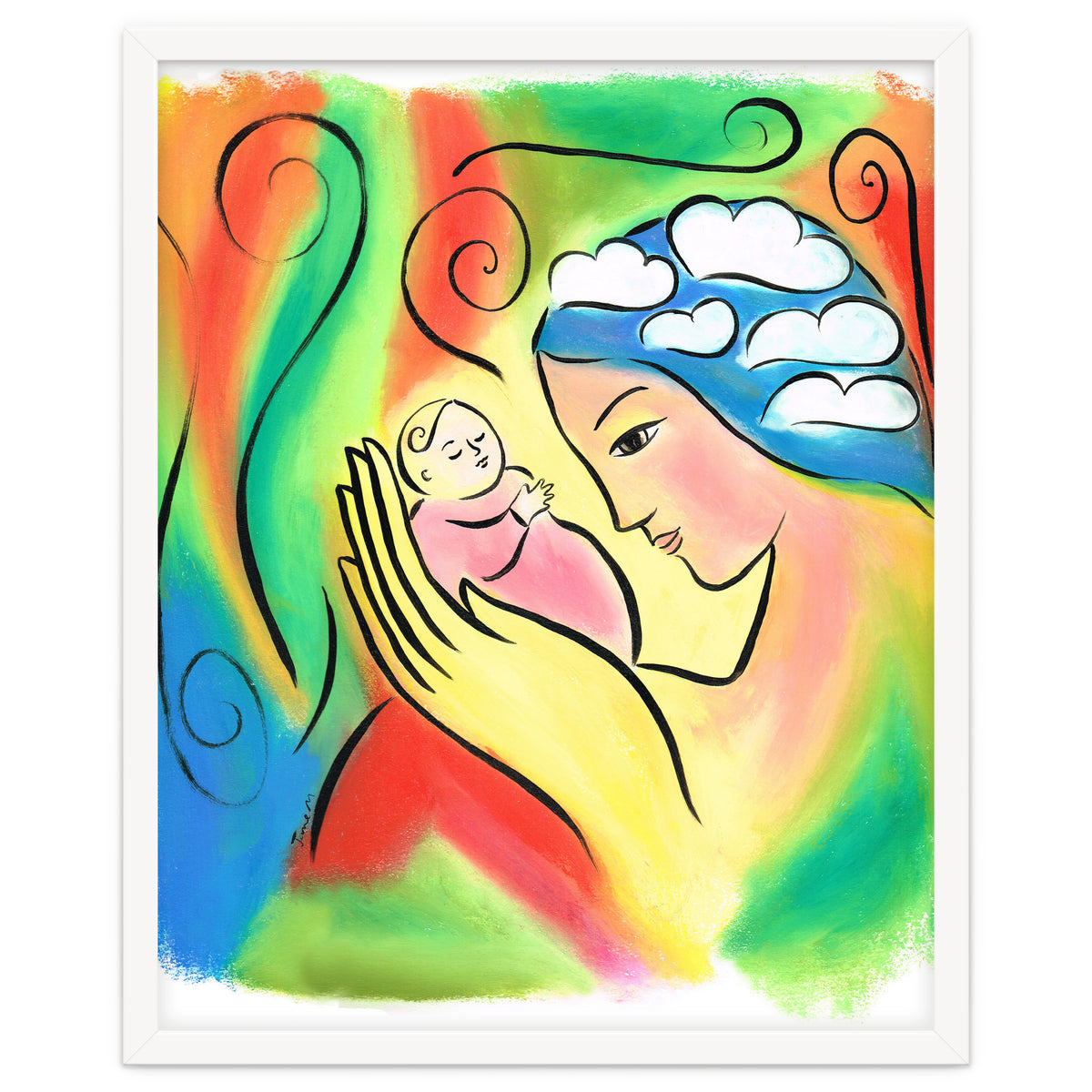 Woman And Baby With Clouds