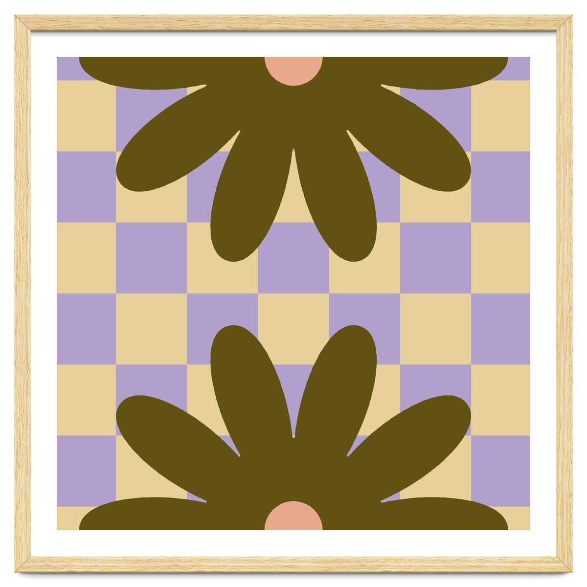 Retro Geometric Simple Flower on Checkerboard