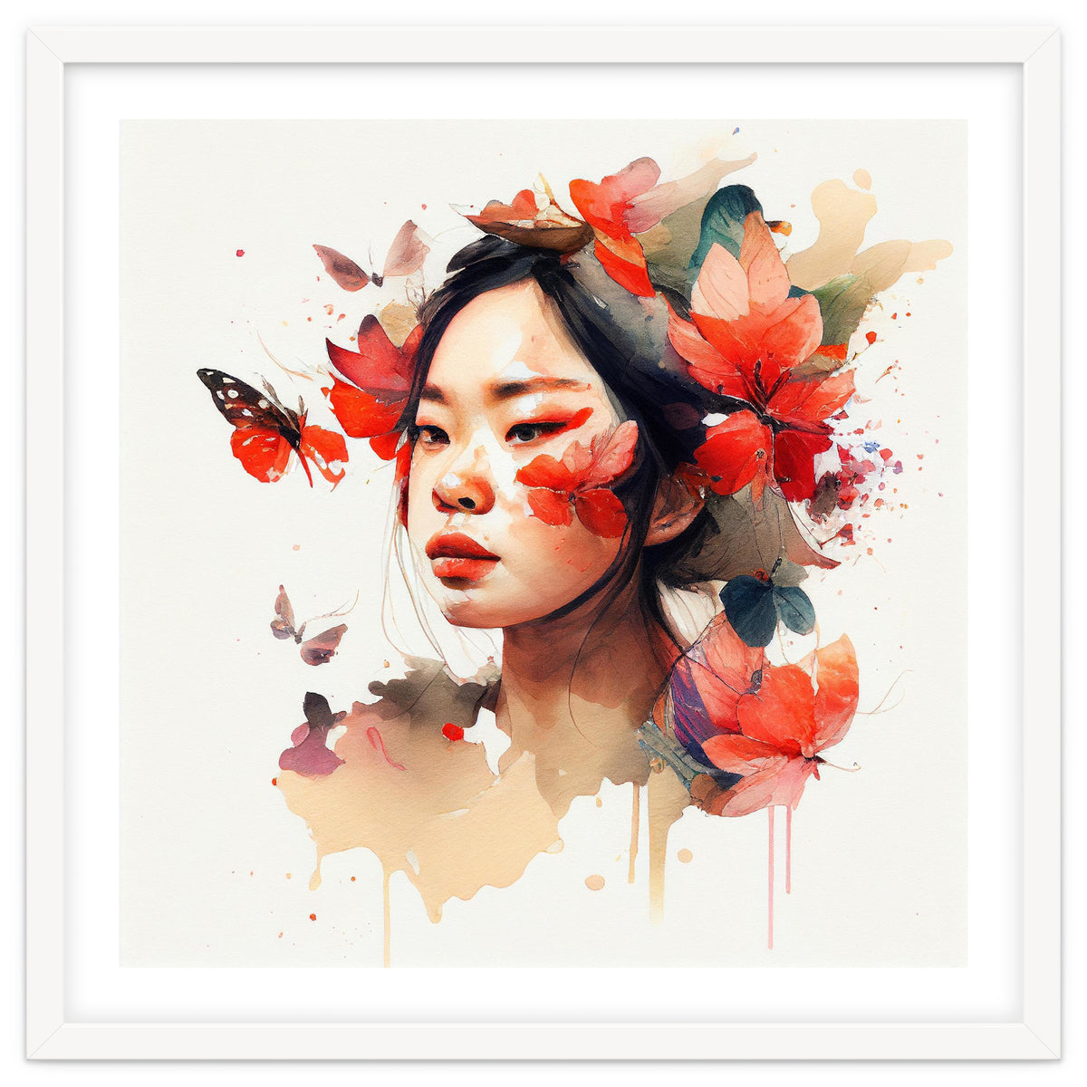 Watercolor Floral Asian Woman #5