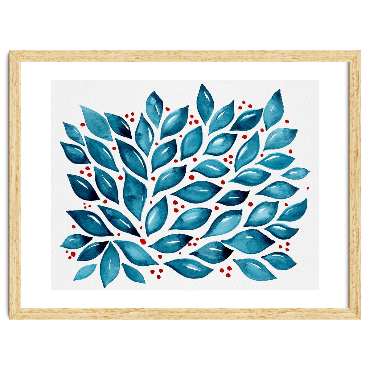 Abstract leaves and dots - teal and red