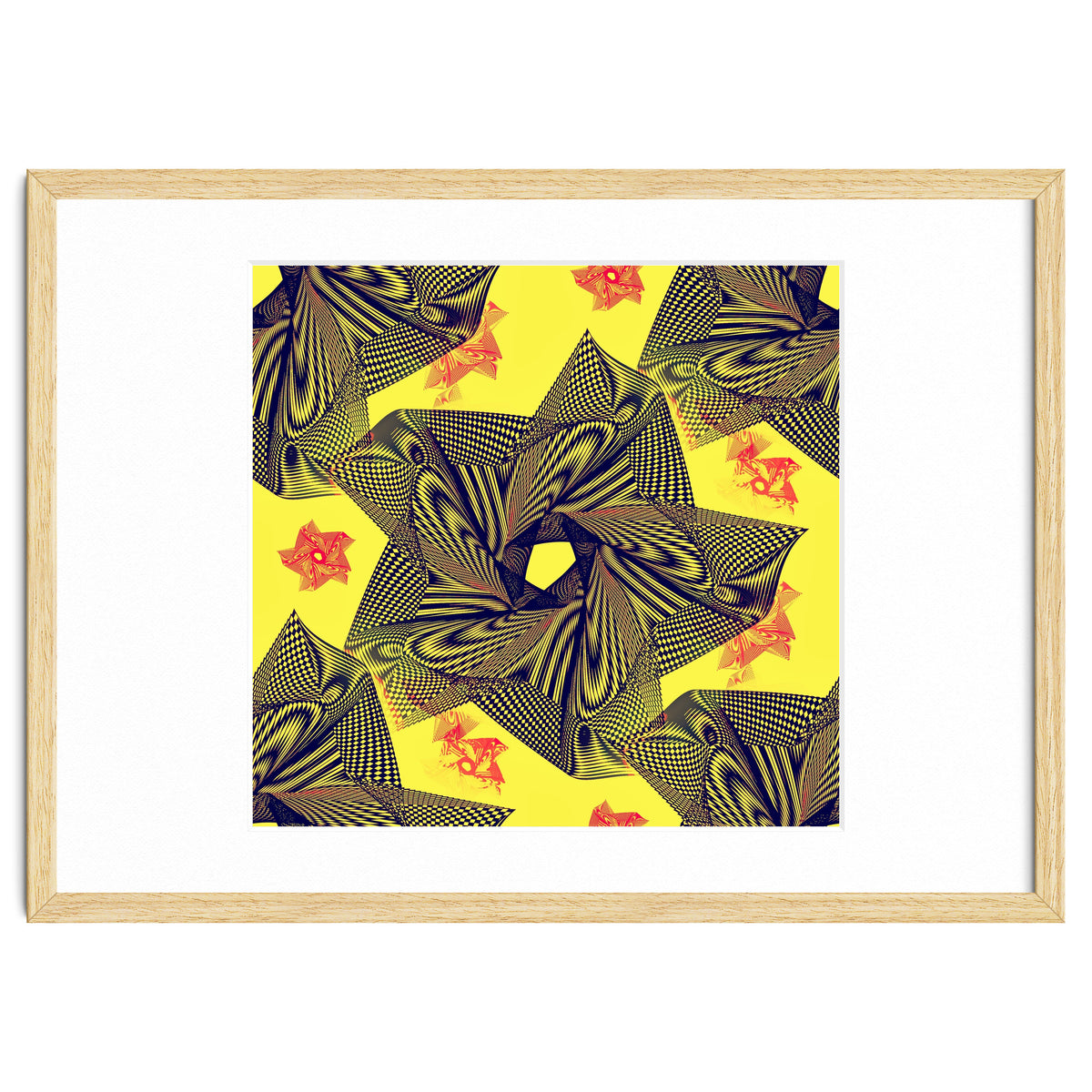 Black flowers on yellow background.