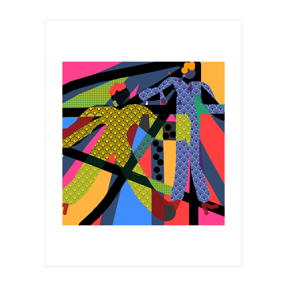 LADIES WEARING YELLOW AND BLUE PATTERNS (Print Only)