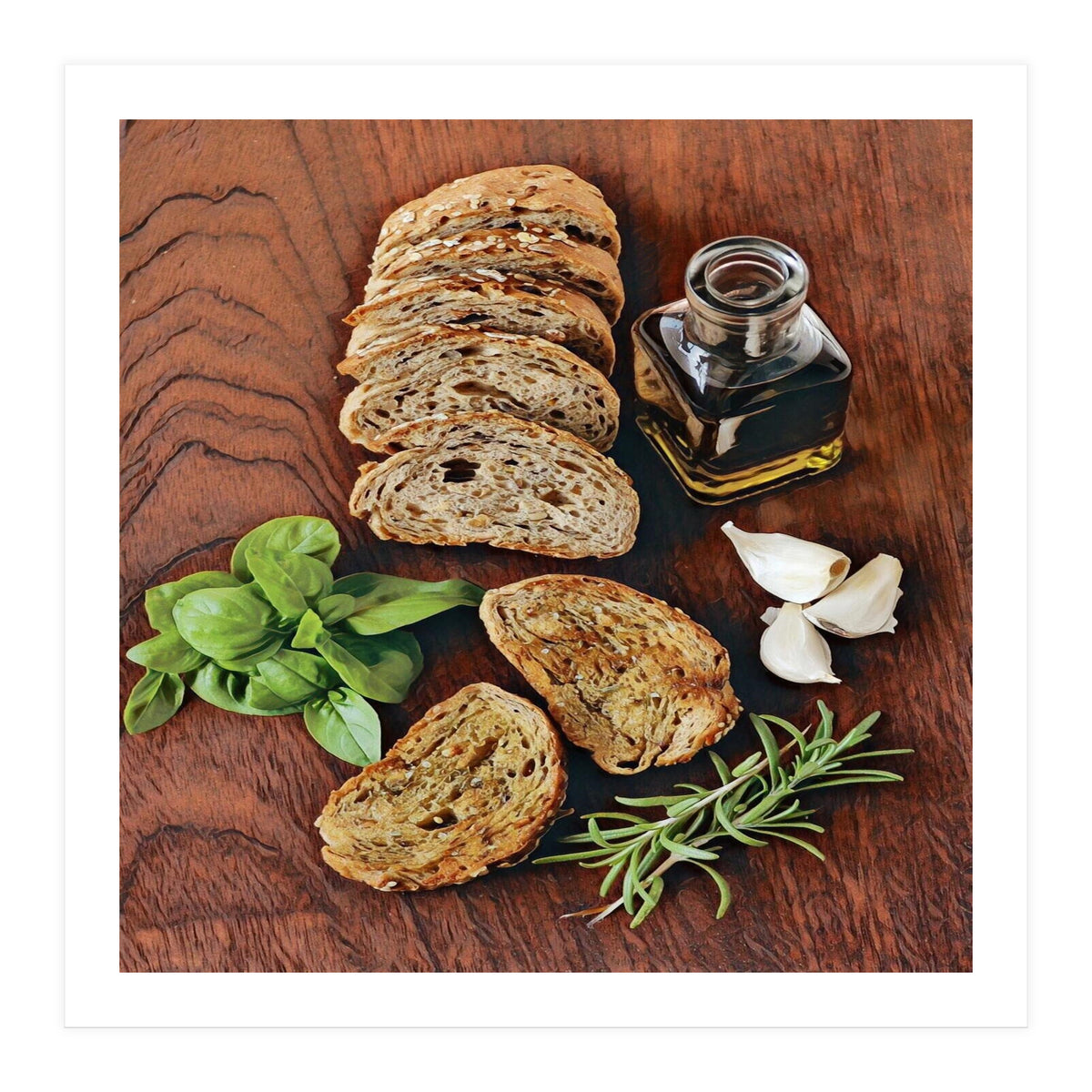 Bread, rosemary, basil and olive oil (Print Only)