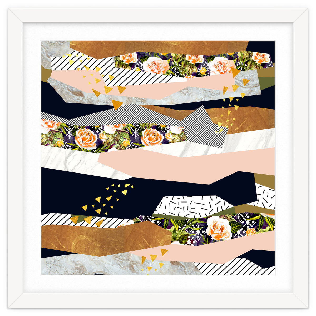 Collage of textured shapes and flowers