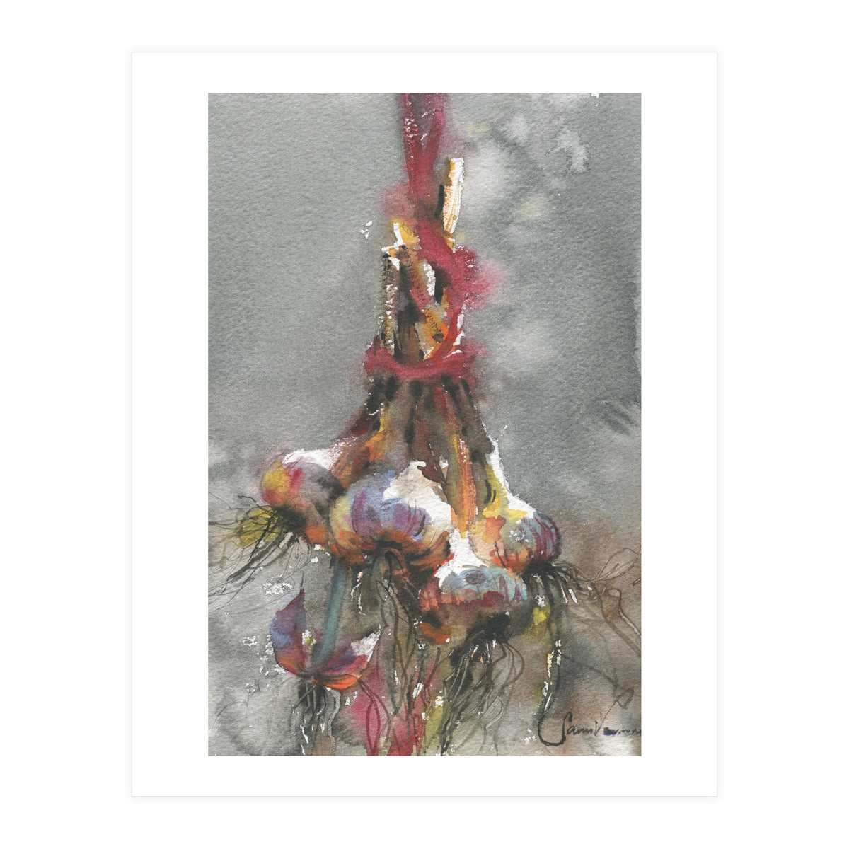 Garlic still life watercolor painting (Print Only)