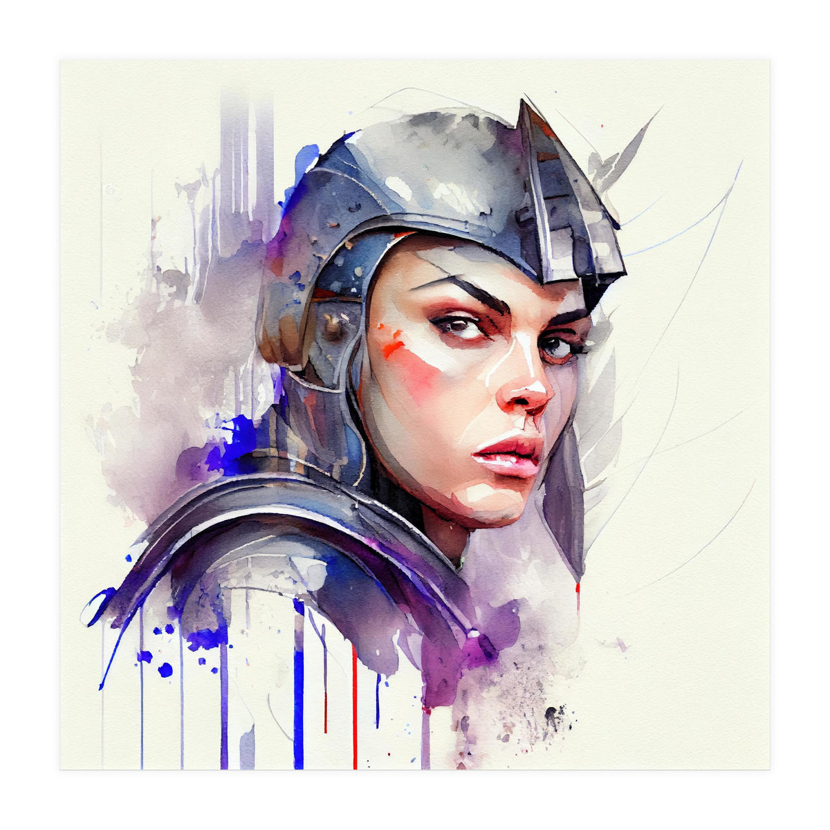 Watercolor Medieval Soldier Woman #3 (Print Only)